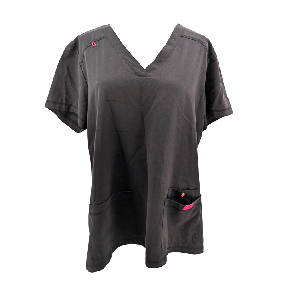 Betseyโ Johnson Scrub Top Black Stretch V Neck Pockets Medical Nurse XL